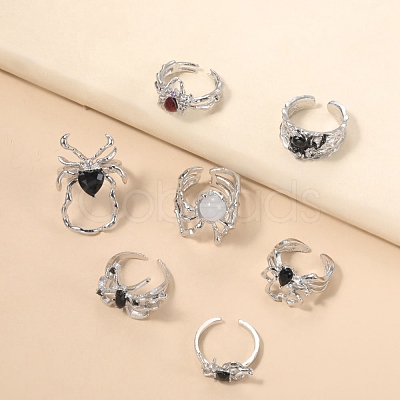 7Pcs Alloy Rhinestone Cuff Rings PW-WG20569-01-1