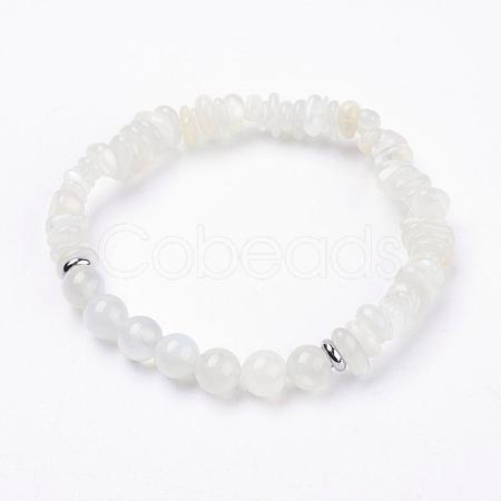 Natural White Moonstone Beads Stretch Bracelets BJEW-JB03374-03-1