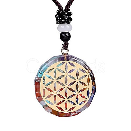 Orgonite Chakra Natural & Synthetic Mixed Stone Pendant Necklaces QQ6308-14-1