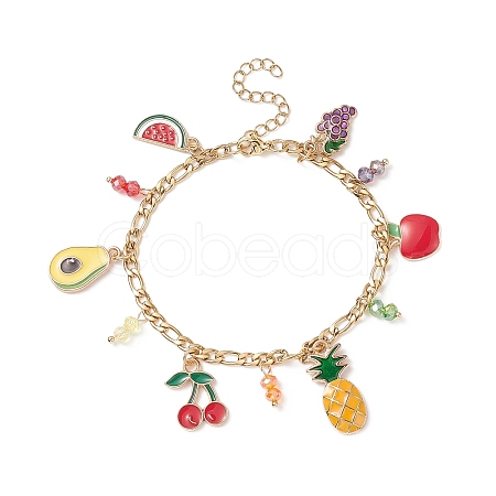 Watermelon & Avocado & Pineapple & Cherry Alloy Enamel Charm Bracelet BJEW-TA00209-1