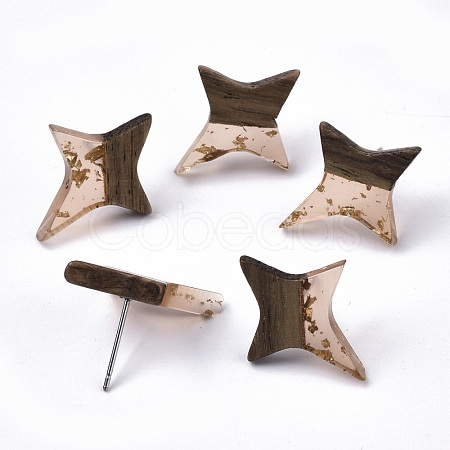 Transparent Resin & Walnut Wood Stud Earrings EJEW-N017-004A-A04-1