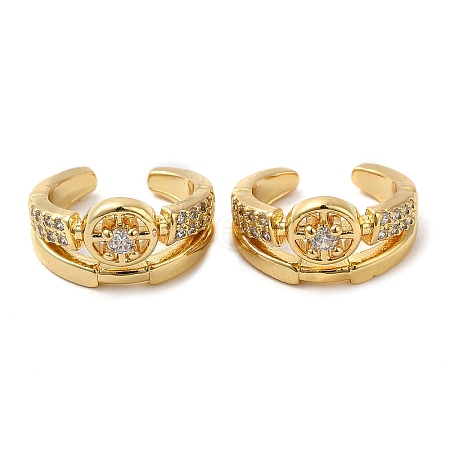 Rack Plating Brass Micro Pave Cubic Zirconia Flat Round Cuff Earrings EJEW-E290-09G-1
