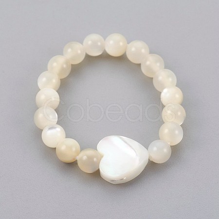 Sea Shell Beads Stretch Finger Rings RJEW-JR00239-01-1