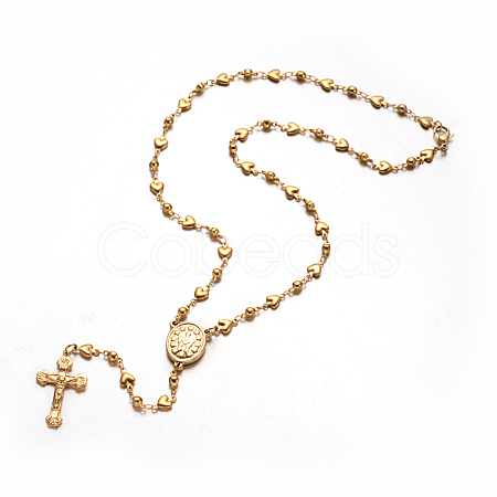 Crucifix Cross with Oval Rosary Bead Necklace X-NJEW-E070-33G-1