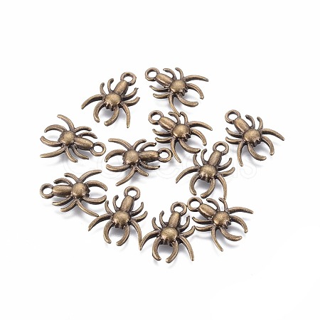 20PCS Antique Bronze Halloween Jewelry Spider Tibetan Style Alloy Pendants X-TIBEP-A101973-AB-FF-1