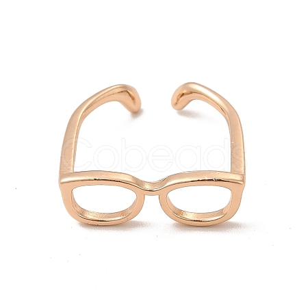 Brass Glasses Frame Open Cuff Ring for Women X-RJEW-F140-140KCG-1