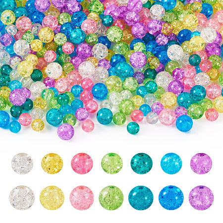 420Pcs 14 Style Transparent Spray Painted Crackle Glass Beads Strands CCG-TA0002-04-1