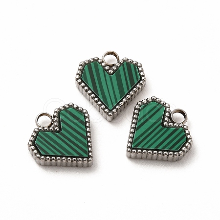 Synthetic Malachite Dyed Heart Charms STAS-A076-08P-1