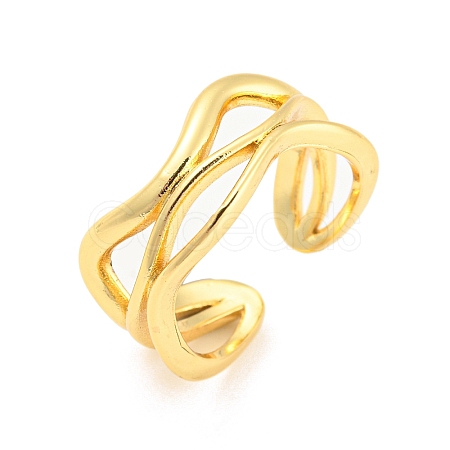 Hollow Wave Brass Open Cuff Rings RJEW-Q781-14G-1