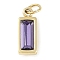 Glass Pendants, with Ion Plating(IP) 304 Stainless Steel Findings, Manual Polishing, with Jump Ring, Rectangle Charms, Real 18K Gold Plated, Medium Purple, 11x4x3.5mm, Hole: 2.5mm