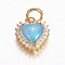 Brass Micro Pave Cubic Zirconia Charms, with Synthetic Opal, Heart, Golden, Light Sky Blue, 14x11.5x5mm, Hole: 4mm