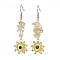 Evil Eye Natural Citrine Chip & Seed Beads Dangle Earrings, 304 Stainless Steel Jewelry for Women, Golden, Yellow, 61~63x18mm