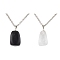 2Pcs 2 Styles Iron Rolo Chains Necklaces, Natural Black Agate and Quartz Crystal Pendant Necklaces, Platinum, 18.11 inch(46cm), 1pc/style