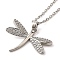 Brass Pave Clear Cubic Zirconia Dragonfly Pendant Necklaces, 304 Stainless Steel Cable Chain Necklaces, Platinum, 15.87 inch(40.3cm)