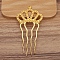 Alloy Hair Comb Findings, Cabochon Settings, Crown, Golden, 90x46mm