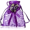 10Pcs Organza Gift Drawstring Bags with Rose, Jewelry Pouches, Wedding Party Christmas Favor Gift Bags, Rectangle, Purple, 9x7cm