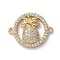 Brass Micro Pave Cubic Zirconia Links connectors, Ring and Pineapple, Clear, Golden, 15x19x3mm, Hole: 1.2mm