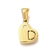 304 Stainless Steel Heart Pendants with Rhinestone, Golden, Letter D, 11x13x2.5mm, Hole: 5x3mm