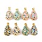 Brass Enamel Pendants, Real 18K Gold Plated, Teardrop with Evil Eye Charm, Mixed Color, 21x12mm, Hole: 3.5mm