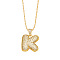 Brass Micro Pave Cubic Zirconia Pendant Necklaces, Golden, Letter K, 16.54 inch(42cm), Pendant: 24~30x13~22mm