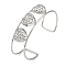 Non-Tarnish 304 Stainless Steel Wide Textured Open Cuff Bangles, Heart, 2-1/2~2-3/4 inch(6.5~7cm)x1-7/8 inch(4.7cm)