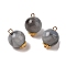 Two Tone Acrylic Pendants,  with Brass Loops, Round, Gray, 16.5x12mm, Hole: 1.8mm