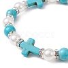 Synthetic Turquoise Cross & ABS Plastic Pearl Beaded Stretch Bracelet BJEW-JB09766-3