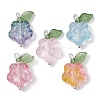 Transparent Glass Flower & Acrylic Leaf Pendants PALLOY-JF02287-01-1