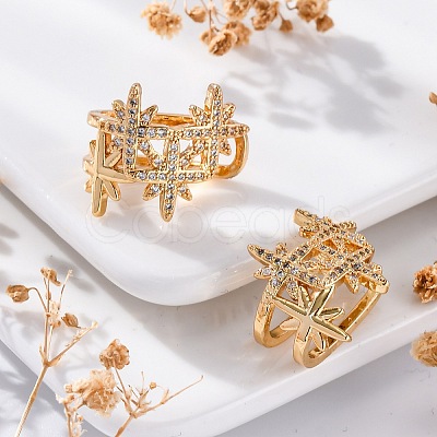 Rack Plating Star Brass Micro Pave Clear Cubic Zirconia Cuff Earrings for Women EJEW-C125-30G-1