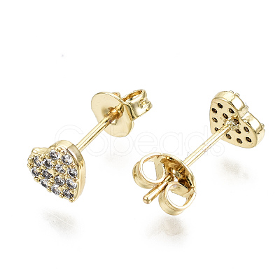 Brass Micro Pave Clear Cubic Zirconia Stud Earrings EJEW-T046-26G-NF-1