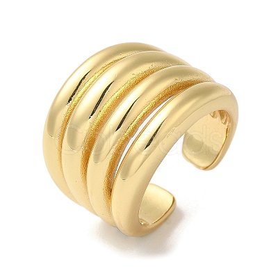 Rack Plating Brass Grooved Open Cuff Rings RJEW-S407-03G-1