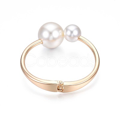 ABS Plastic Pearl Round Beaded Open Cuff Bangle BJEW-S118-105G-1