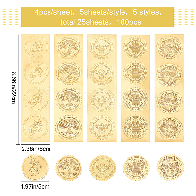 CRASPIRE 30 Sheets 6 Style Plant & Animal Theme Self Adhesive Gold Foil Embossed Stickers DIY-CP0006-31-1