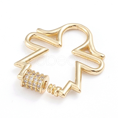 Brass Micro Pave Clear Cubic Zirconia Screw Carabiner Lock Charms X-ZIRC-I041-07G-1