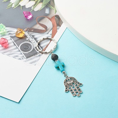 Natural Lava Rock Beads and Synthetic Turquoise beads Keychain KEYC-JKC00267-03-1