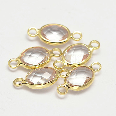 Oval Faceted Golden Brass Glass Links connectors X-GLAA-O014-02G-1