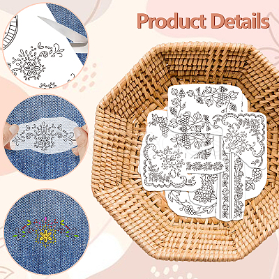 4 Sheets 11.6x8.2 Inch Stick and Stitch Embroidery Patterns DIY-WH0455-161-1