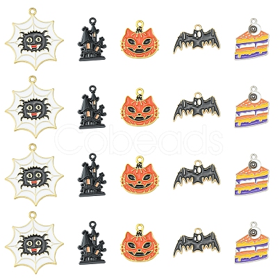 12Pcs 6 Style Halloween Theme Alloy Enamel Pendants ENAM-FS0001-46-1