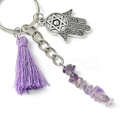 Natural Rose Quartz & Prehnite & Natural Lapis Lazuli & Natural Amethyst  & Natural Howlite Chip Beaded Tassel Pendant Keychain KEYC-JKC00851-1