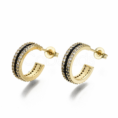 Semicircular Brass Micro Pave Clear Cubic Zirconia Half Hoop Earrings EJEW-T046-21A-NF-1