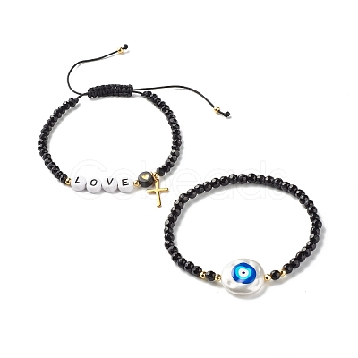 Love & Evil Eye & Heart Pattern Braided Bead Bracelets Set for Girl Women BJEW-JB06959-1