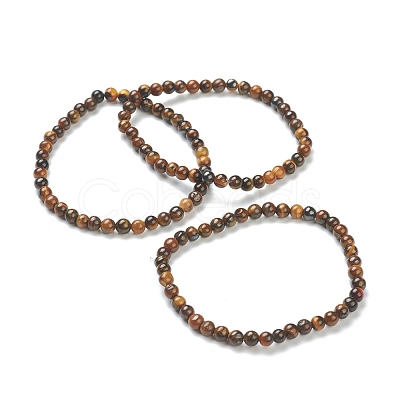 Natural Tiger Eye Beaded Stretch Bracelets BJEW-A117-A-29-1