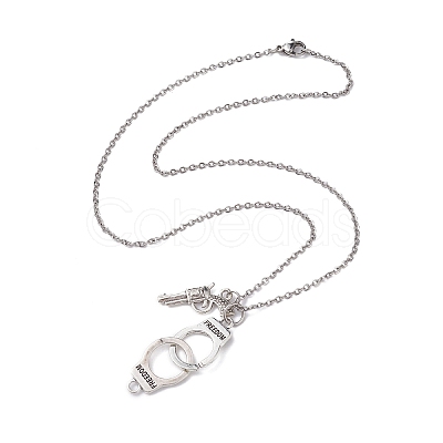 Handcuff with Word Freedom Alloy Pendant Necklace NJEW-JN04470-1