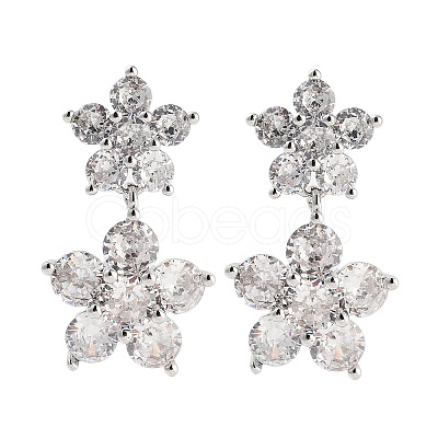 Rack Plating Flower Brass Stud Earrings EJEW-N055-44P-RS-1