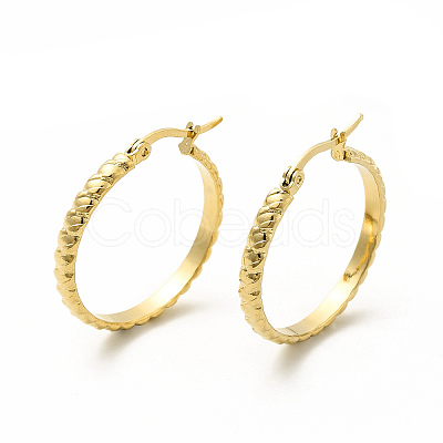 201 Stainless Steel Grooved Hoop Earrings with 304 Stainless Steel Pins for Women EJEW-M214-02D-G-1