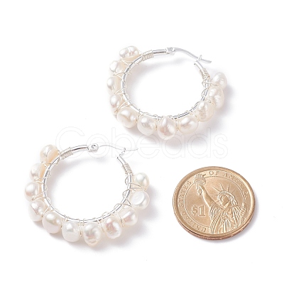 Natural Pearl Wire Wrapped Beaded Hoop Earrings for Women EJEW-JE04758-02-1