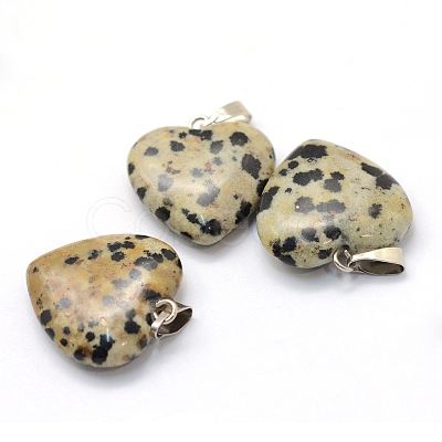 Heart Natural Dalmatian Jasper Pendants G-Q438-04-1