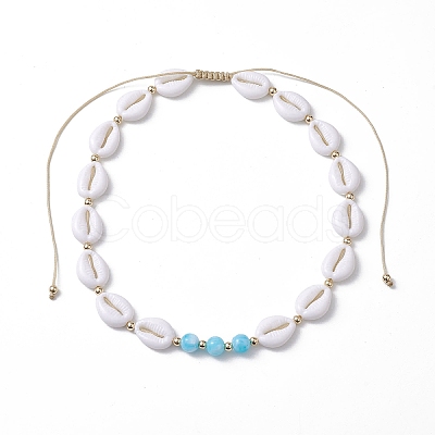 Adjustable Acrylic Shell Shape Beaded Necklaces NJEW-JN04639-1