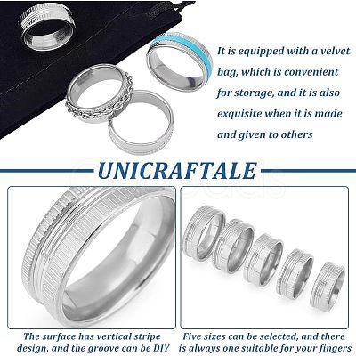 Unicraftale 10Pcs 5 Size 304 Stainless Steel Grooved Finger Ring Settings STAS-UN0041-21P-1