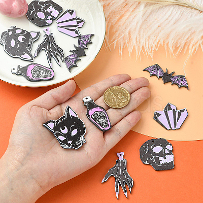 12Pcs 6 Styles Halloween Acrylic Pendants SACR-CJ0001-21-1